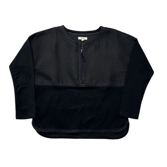 Madewell 1/2 Zip Sweater Women's Size Medium Black Quilted Oversize Sweatshirt - Picture 1 of 5